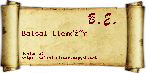 Balsai Elemér névjegykártya